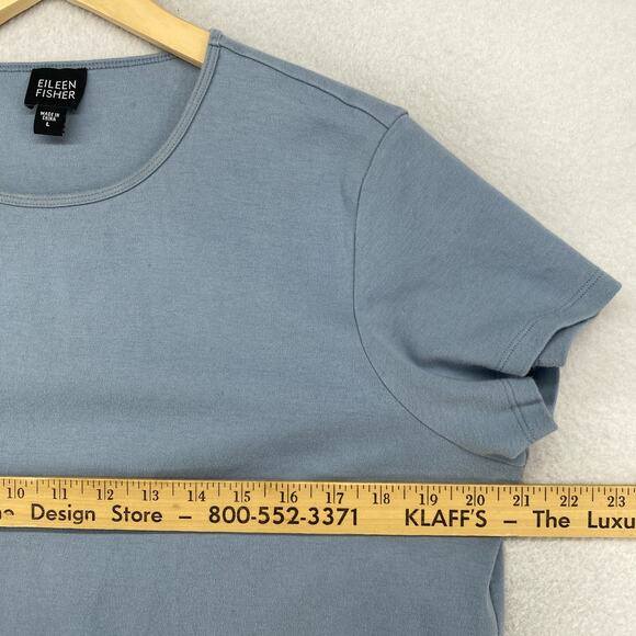 EILEEN FISHER Top L Cotton Interlock Jersey Crewneck Short Sleeve Sea Spray Blue - Picture 11 of 13